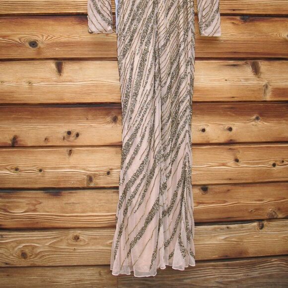 Mac Duggal Long Sleeve Beaded Column Gown Dress Mocha Size 4 - Picture 10 of 14